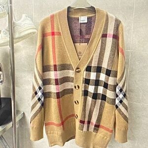 Burberry Beige and Red Plaid Cardigan